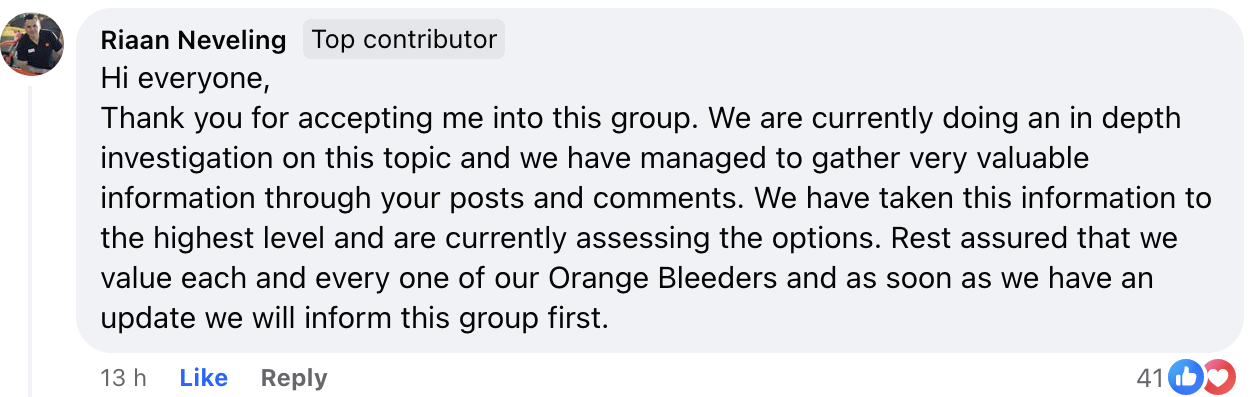 Riaan Nevelin Facebook KTM 790/890 cam statement